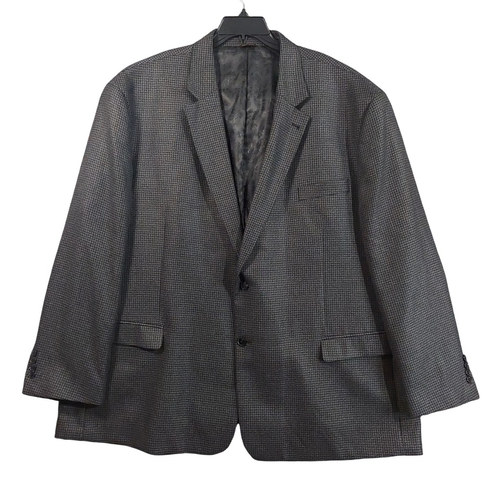 Oak Hill Blazer Men 4XL 58/60 Grey Black Micro Houndstooth Two Button Sport Coat